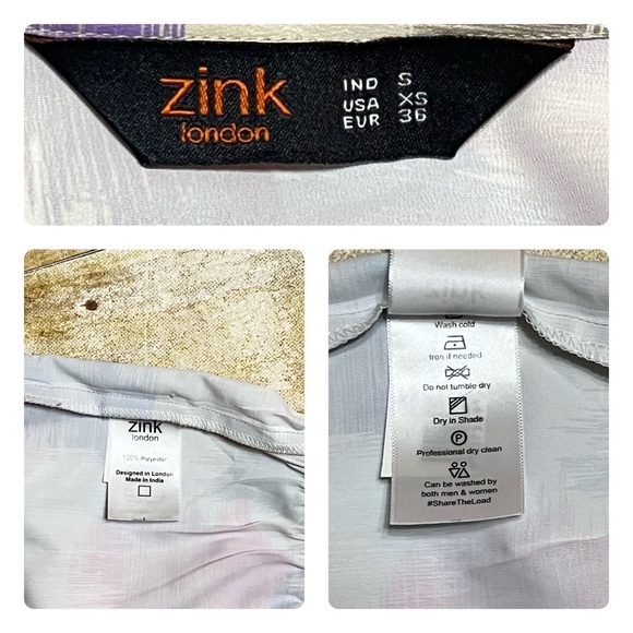Zink London Multicolor Abstract Crop V-Neck Button-Up Blouse Women’s Size XS - Picture 9 of 10